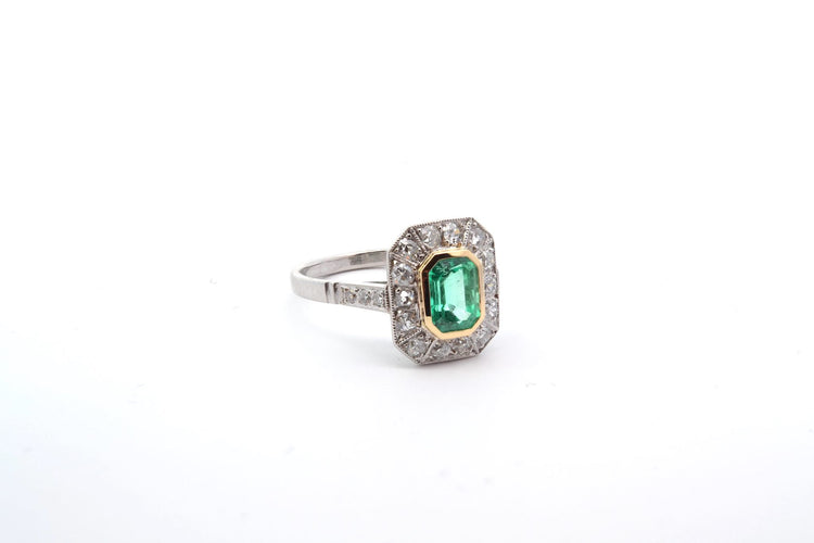 Bague 54 Bague Art déco en platine et or jaune, émeraude et diamants 58 Facettes 25021 25161