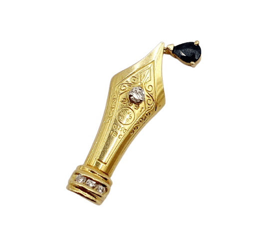 Pendentif Pendentif plume vintage en or 18k, diamant et saphir 58 Facettes A07694