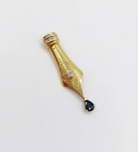 Pendentif Pendentif plume vintage en or 18k, diamant et saphir 58 Facettes A07694