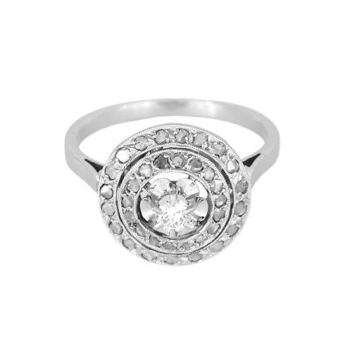 Bague 54 Bague en platine et or blanc avec diamants 58 Facettes B260411