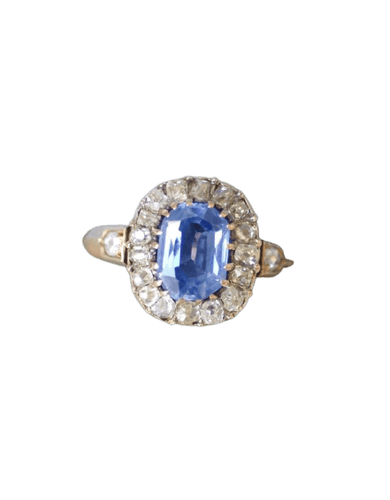 50.5 Bague marguerite en or rose, saphir de Ceylan et diamants 58 Facettes