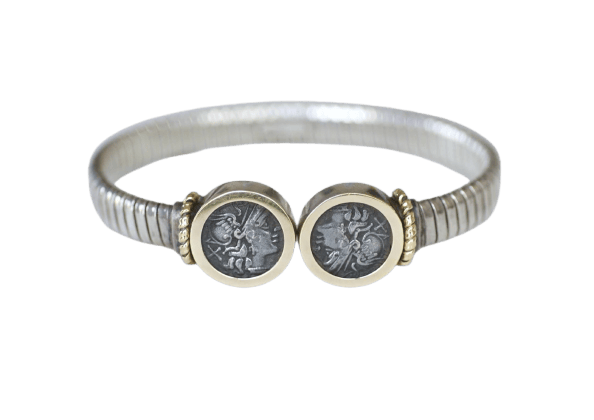 Tubogas - Bracelet jonc en or jaune et argent 58 Facettes