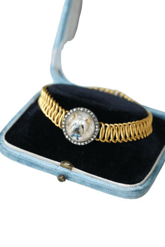 Bracelet ancien fixé sous verre en or jaune et diamants 58 Facettes