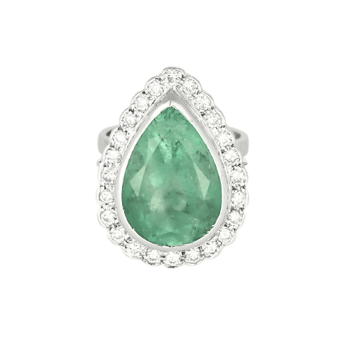 Bague 55 Bague en or blanc, émeraude de Colombie et diamants 58 Facettes GUIA022