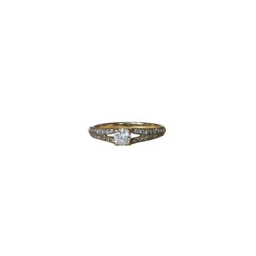 Bague 53 Années 1980 - Bague solitaire en or jaune et diamants 58 Facettes