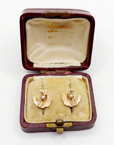 Boucles d'oreilles Boucles d'oreilles dormeuses victoriennes en or rose 18k et perles 58 Facettes A07732