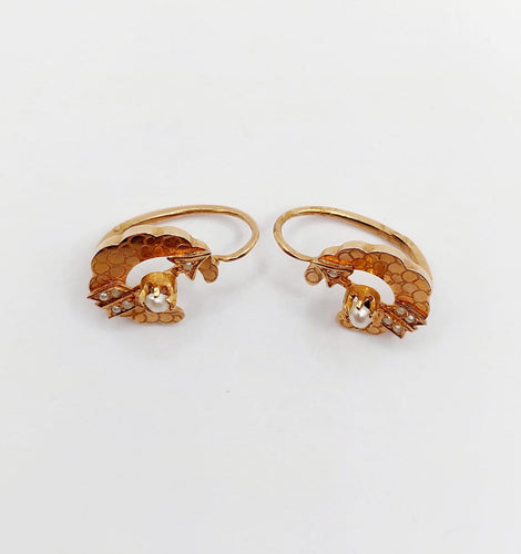 Boucles d'oreilles Boucles d'oreilles dormeuses victoriennes en or rose 18k et perles 58 Facettes A07732