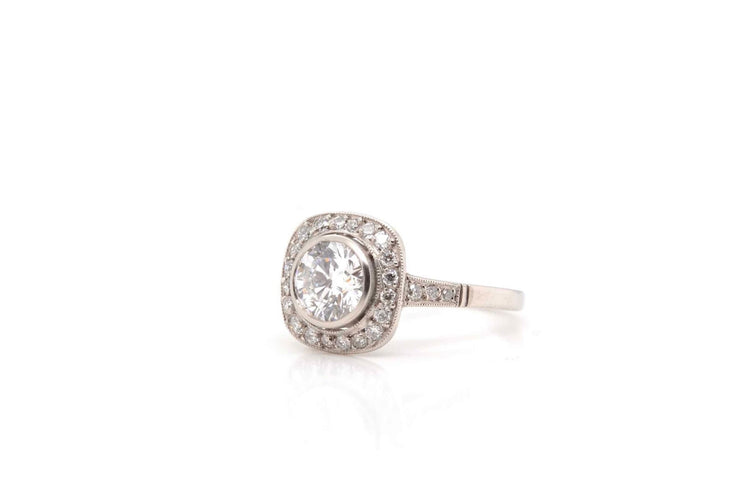 Bague 52 Bague coussin diamant 0,97 ct D/VS1 en platine 58 Facettes 22073 / 23332