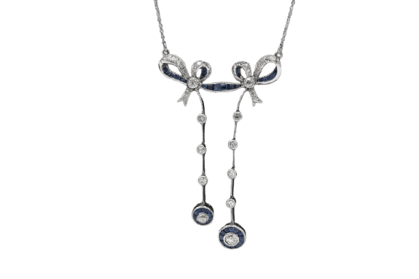 Belle Époque - Collier Négligée en platine, or blanc, diamants et saphirs 58 Facettes 13531