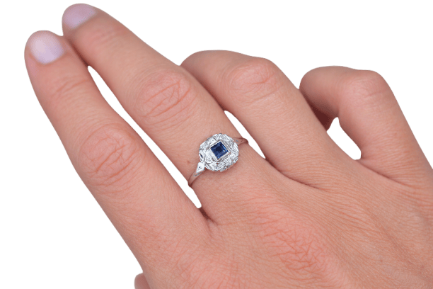 Bague 59 Bague Art déco en or blanc et saphir 58 Facettes 4134