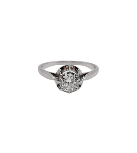 Bague 54.5 Bague solitaire Art déco en platine avec diamant taille ancienne 58 Facettes A07746