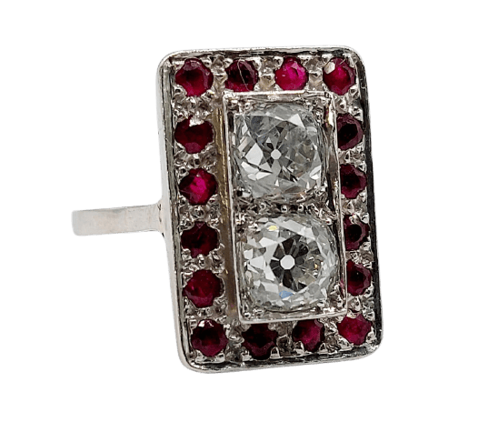 Bague 56 Bague Tank Art déco en platine, diamants et rubis 58 Facettes A07669
