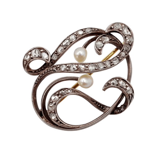 Broche Broche victorienne en argent, or 18k, diamants et perles 58 Facettes A07749