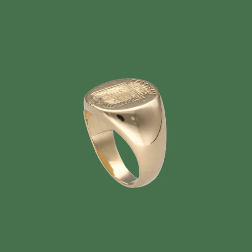 Bague 46 Chevalière armoiries vers 1930 en or jaune 18k 58 Facettes FB11926