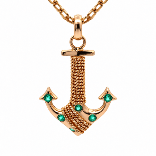 Pendentif Pendentif ancre en or jaune et émeraudes colombiennes 58 Facettes 50513