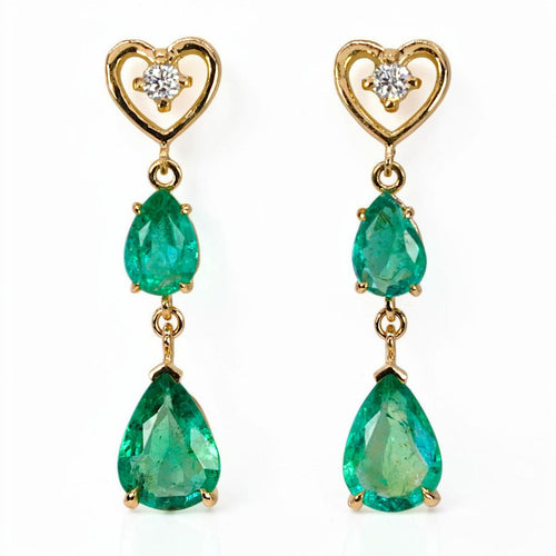 Boucles d'oreilles Boucles d'oreilles pendantes en or jaune 585, émeraudes et diamants 58 Facettes E0056