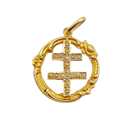 Pendentif Pendentif croix de Lorraine en or 18k et perles 58 Facettes A07768