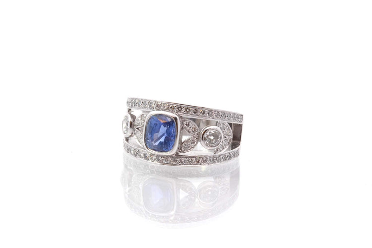 Bague 52 Bague bandeau saphir de Ceylan et diamants en platine 58 Facettes 25659