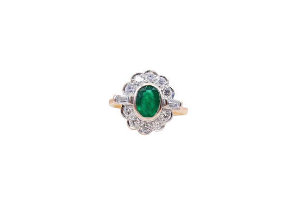Bague 57 Marguerite Emeraude & Diamants baguettes 58 Facettes 4153