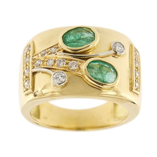 Bague 54 Bague bandeau en or jaune 18 ct avec émeraudes et diamants 58 Facettes 34295