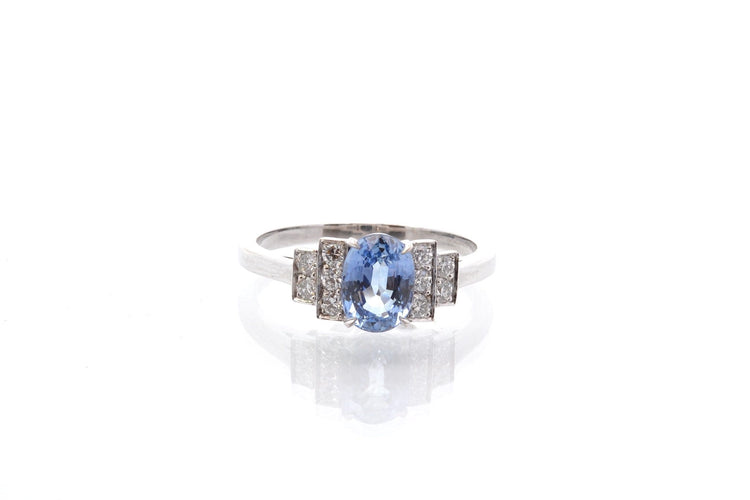 Bague 53 Bague vintage saphir de Ceylan et diamants en platine 58 Facettes 25778
