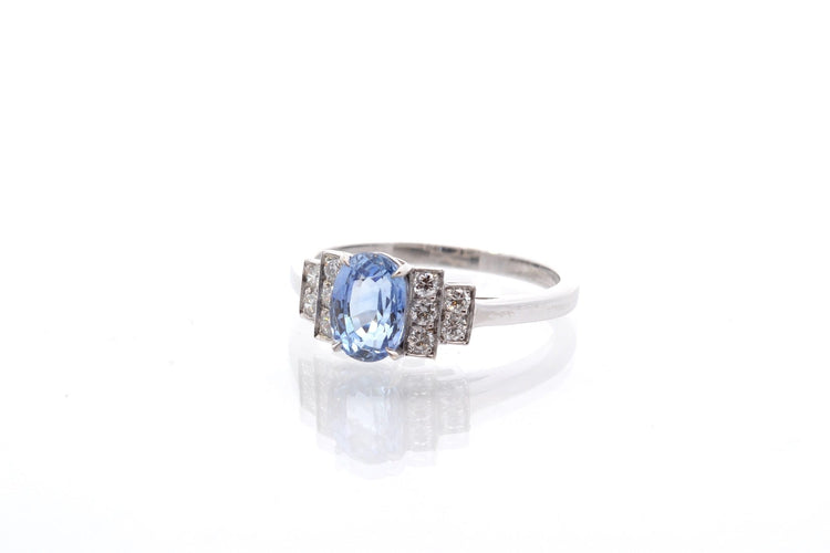 Bague 53 Bague vintage saphir de Ceylan et diamants en platine 58 Facettes 25778