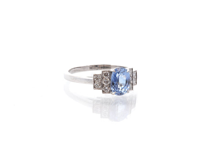 Bague 53 Bague vintage saphir de Ceylan et diamants en platine 58 Facettes 25778