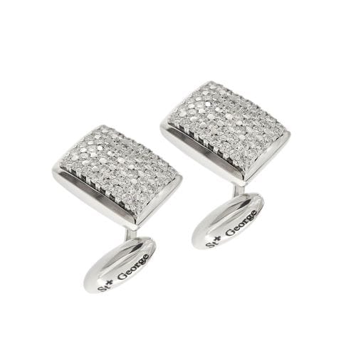 Boutons de manchette St George - Boutons de manchette rectangulaires en or blanc 18 ct et diamants 58 Facettes 36484