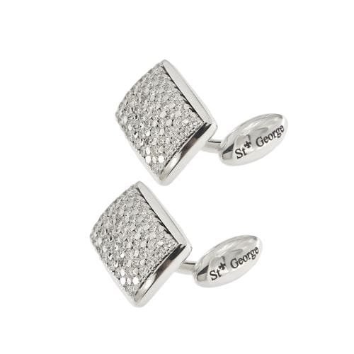 Boutons de manchette St George - Boutons de manchette rectangulaires en or blanc 18 ct et diamants 58 Facettes 36484
