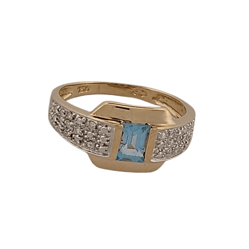 Bague 54 Bague en or jaune, topaze bleue et diamants 58 Facettes 2690406