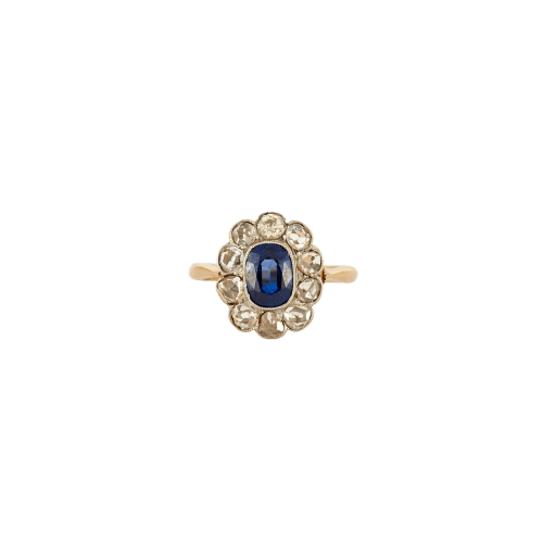 Anello 53 Anello in oro giallo con zaffiro e diamanti 58 Facettes Anello