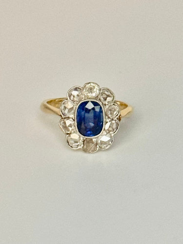 Anello 53 Anello in oro giallo con zaffiro e diamanti 58 Facettes Anello