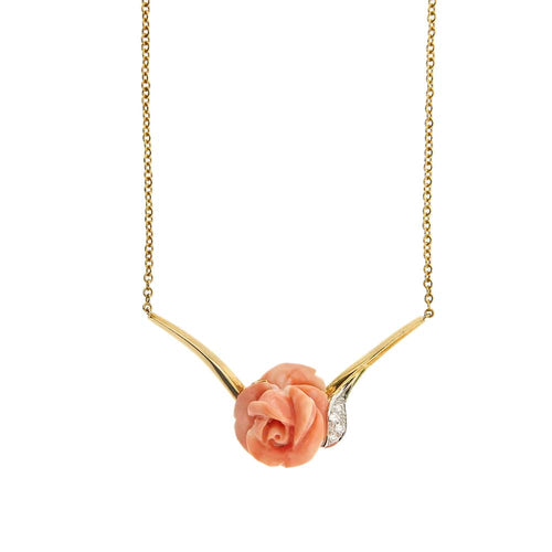 Collier Scavia - Collier en or jaune 18 ct avec corail rose et diamants 58 Facettes 28810