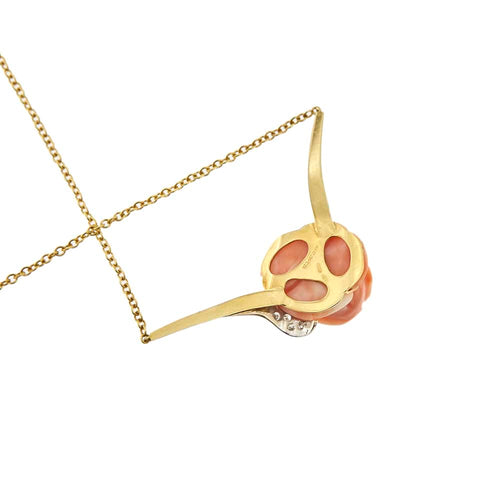 Collier Scavia - Collier en or jaune 18 ct avec corail rose et diamants 58 Facettes 28810