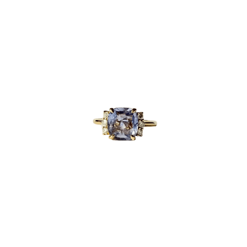Bague 54 Bague solitaire en or jaune avec saphir et diamants 58 Facettes