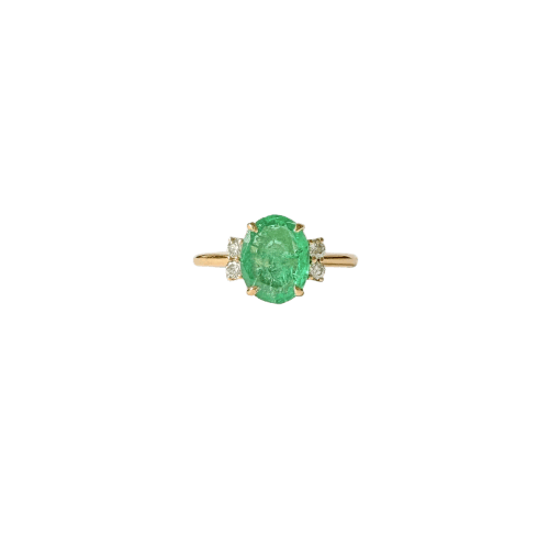 Ring Solitär aus Gelbgold, Smaragd und Diamanten 