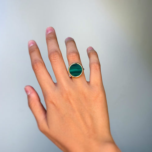Bague 52 Ginette NY - Bague Disc Ring Ever en or rose et malachite 58 Facettes 260131R