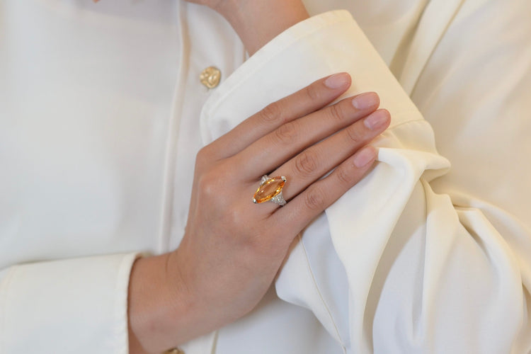Bague 53 Bague topaze 7,60 ct et diamants en platine 58 Facettes 25649A-26069