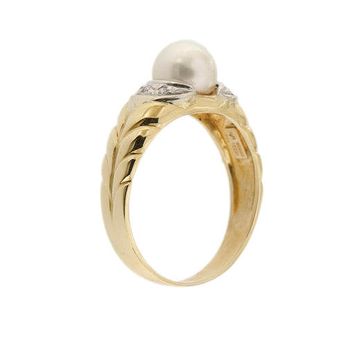Bague Nimei - Bague en or jaune et or blanc 18 ct, perle et diamants 58 Facettes 33916