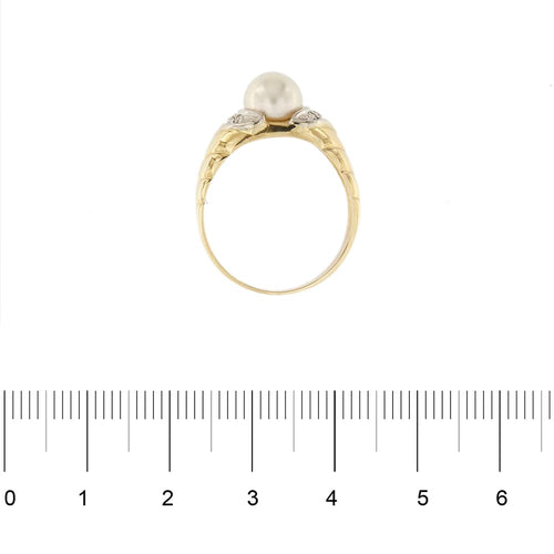 Bague Nimei - Bague en or jaune et or blanc 18 ct, perle et diamants 58 Facettes 33916