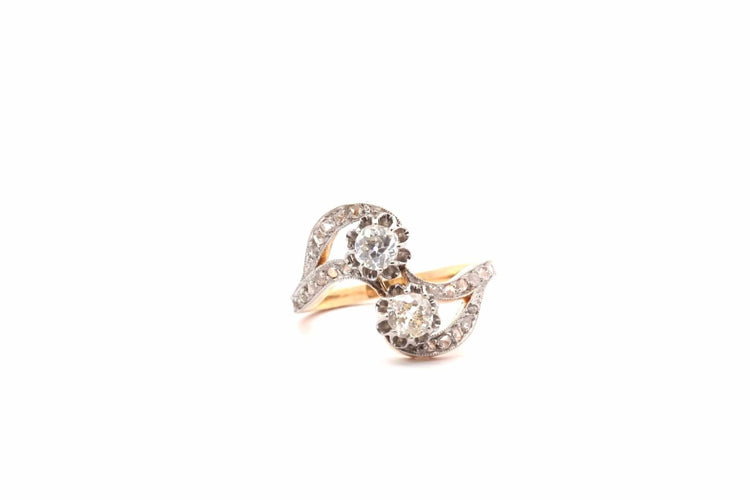 Bague 57 Bague Toi et Moi vintage en or 18k et platine, diamants 58 Facettes 26269