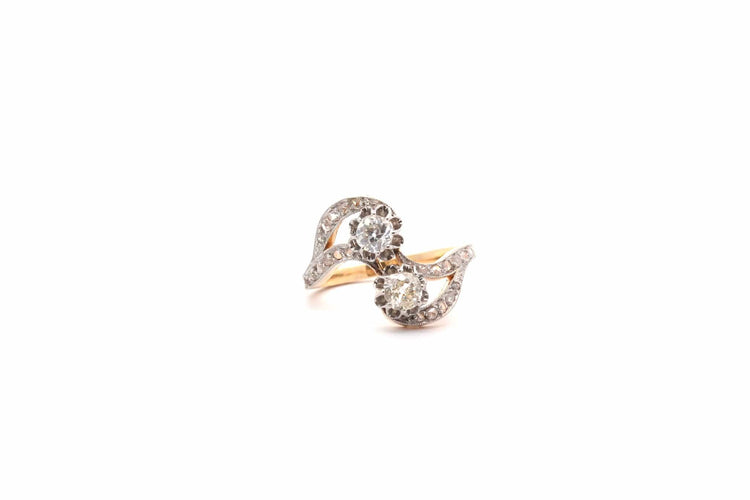 Bague 57 Bague Toi et Moi vintage en or 18k et platine, diamants 58 Facettes 26269