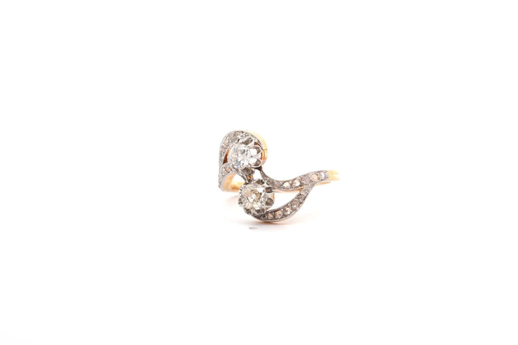 Bague 57 Bague Toi et Moi vintage en or 18k et platine, diamants 58 Facettes 26269