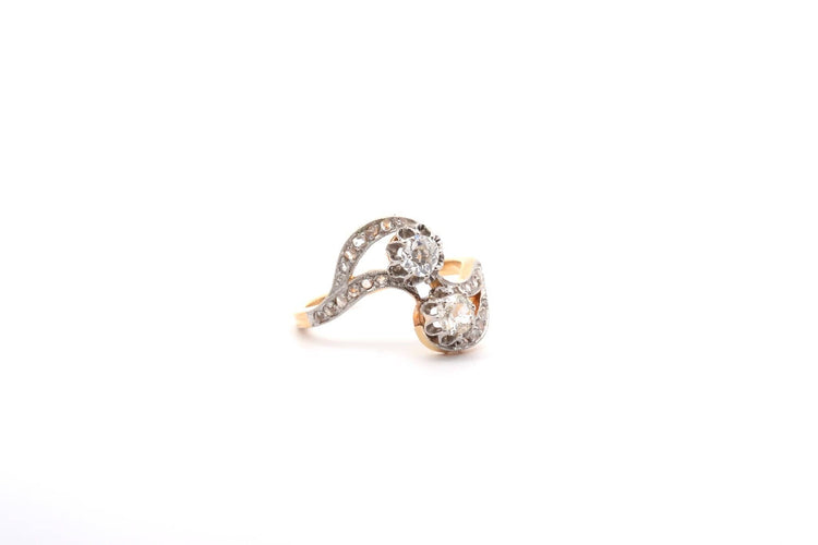 Bague 57 Bague Toi et Moi vintage en or 18k et platine, diamants 58 Facettes 26269