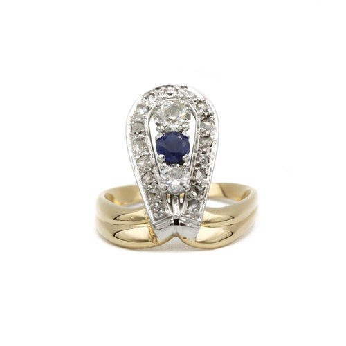 Ring 59 Hertuginde-ring i gult guld, Platin, safir og diamanter 58 Facettes 240325R
