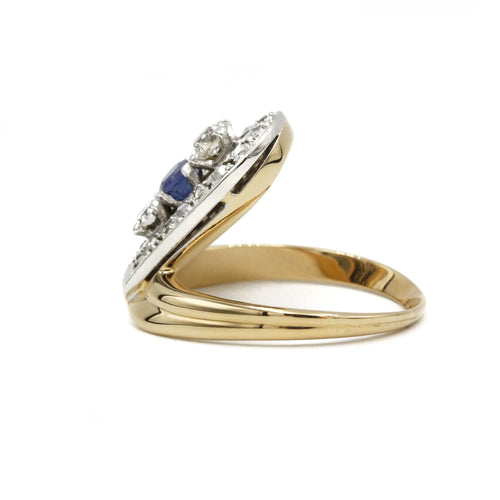 Ring 59 Hertuginde-ring i gult guld, Platin, safir og diamanter 58 Facettes 240325R