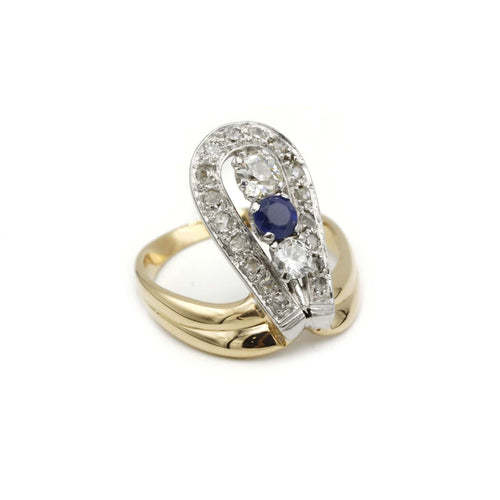 Ring 59 Hertuginde-ring i gult guld, Platin, safir og diamanter 58 Facettes 240325R