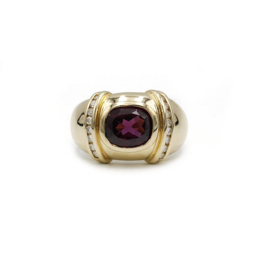 Ring 56 Yellow gold band ring, rhodolite and diamonds 58 Facettes 240038SP