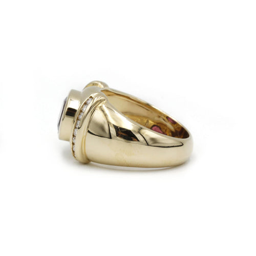Ring 56 Yellow gold band ring, rhodolite and diamonds 58 Facettes 240038SP