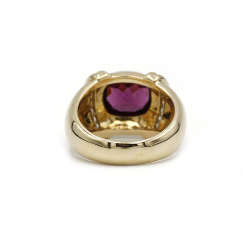 Ring 56 Yellow gold band ring, rhodolite and diamonds 58 Facettes 240038SP